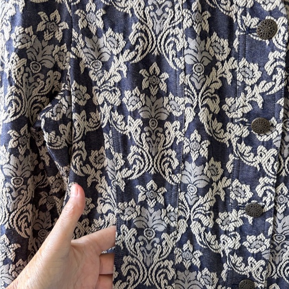 Chico’s Jacquard Paisley Marcissa Denim Jacket SZ L Smart Casual Career Stretch - Picture 4 of 15
